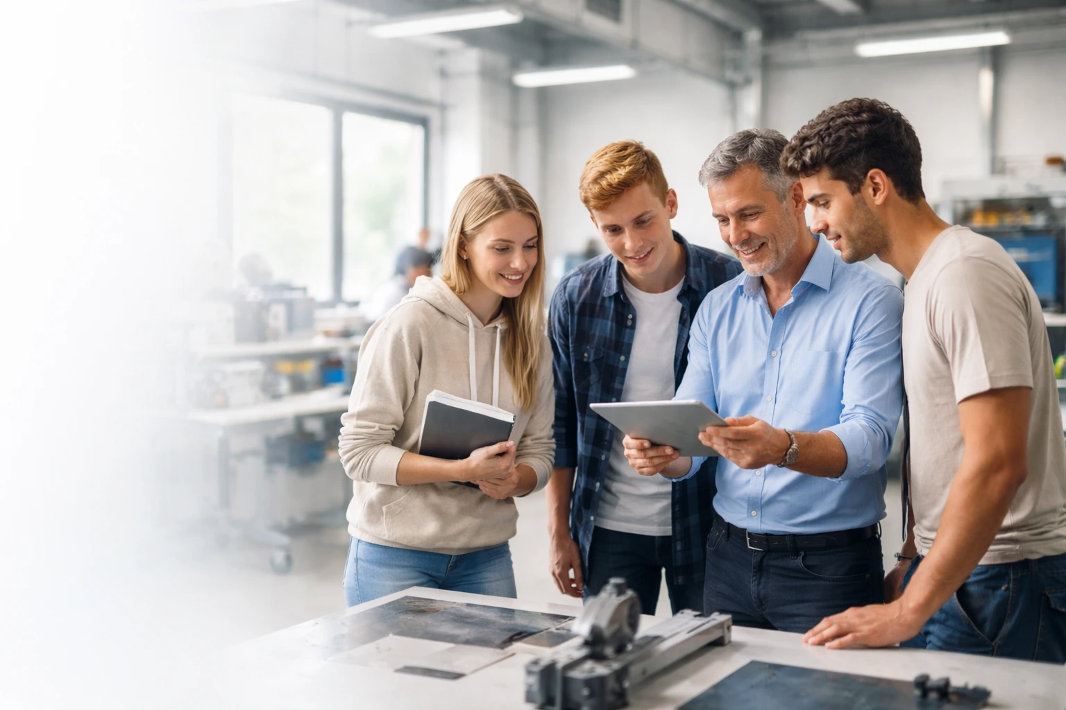 Lehrlinge und Ausbilder in einem beruflichen Umfeld